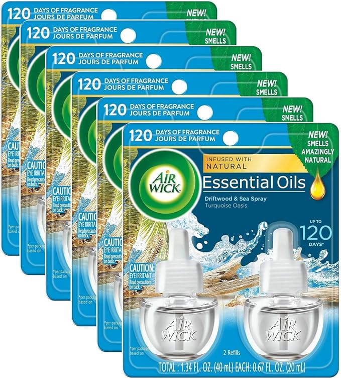 Air Wick Plug-In Scented Oil Refill 2ct Turquoise Oasis Essential Oils Air Freshener (6 Pack 12 Refills)