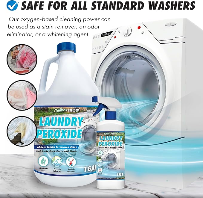 Nature's Freedom Laundry Peroxide Chlorine-Free Whitening Solution Stain and Odor Remover 1 Gallon
