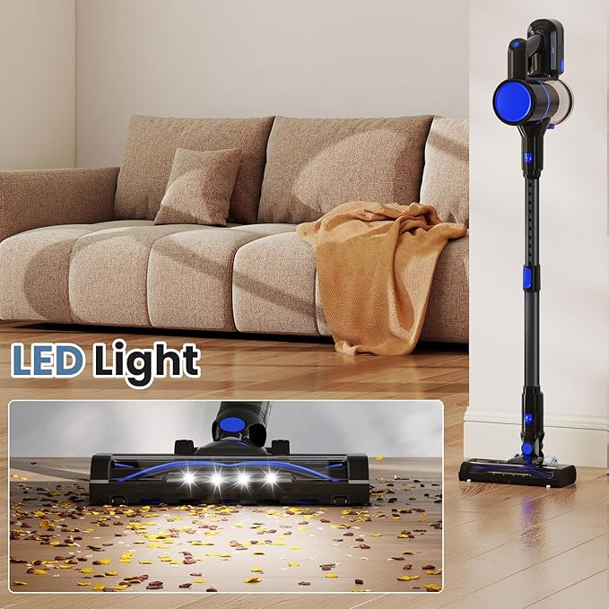 NEWBULIG Cordless Stick Vacuum Powerful 10KPa Suction for Hardwood Floors Pet Hair Removal Lightweight Rechargeable Low Noise Cleaner