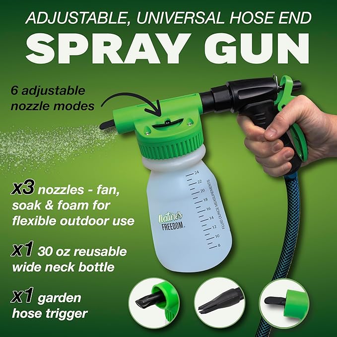 Nature's Freedom Hose-End Outdoor Pet Odor Eliminator – Gallon Enzyme Cleaner with Spray Gun for Yard Turf Patios Kennels Concrete