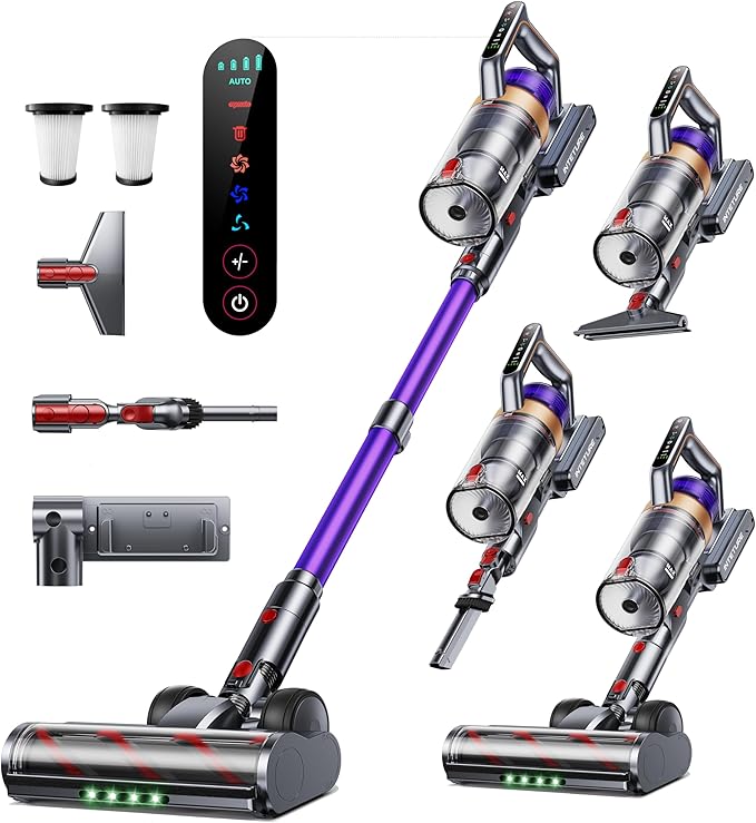 Cordless Vacuum Cleaner 650W 55KPA 70 Mins Vacuum Cleaners for Home Anti-Tangle Stick Vacuum with Touch Screen Wall Mount Charging Upgraded Vacuum Cordless for Pet Hair/Carpet/Floors