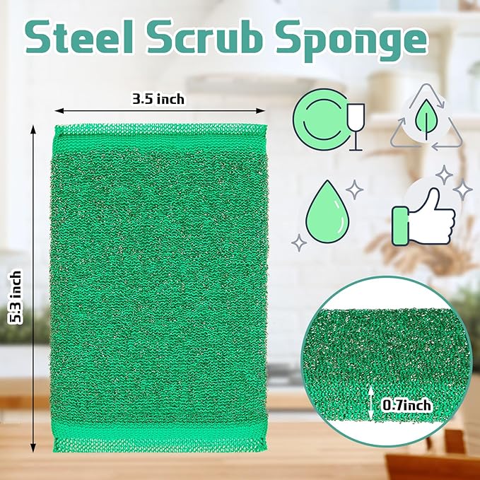 Thyle 24 Pack Steel Scrub Sponges for Dishes Non Scratch Scouring Multi Use Metal Scrubber Heavy Duty Dish Wash Kitchen Sponge for Pot Dish Washing Hard Surface Cleaning (Vibrant Color)