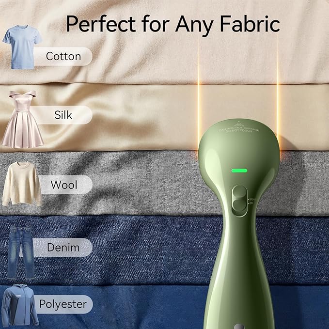 HiLIFE Steamer for Clothes Portable Handheld Design 240ml Big Capacity 700W Strong Penetrating Steam Removes Wrinkle for Home Office and Travel(ONLY FOR 120V) (Olive Green)
