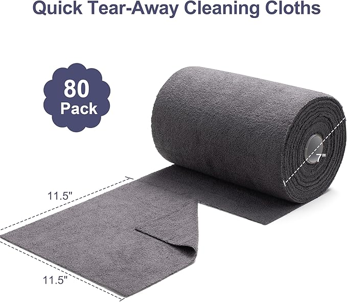 Greenfound Microfiber Cleaning Cloth Roll -80 Pack 11.5x11.5 Tear Away Towels Reusable and Washable Rags Grey