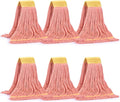 Matthew Cleaning Commercial Mop Head Replacement 5 Inch Wide Headband Looped End Cotton Blend String Wet Mops for Floor Cleaning 24 oz Large 6-Pack Orange