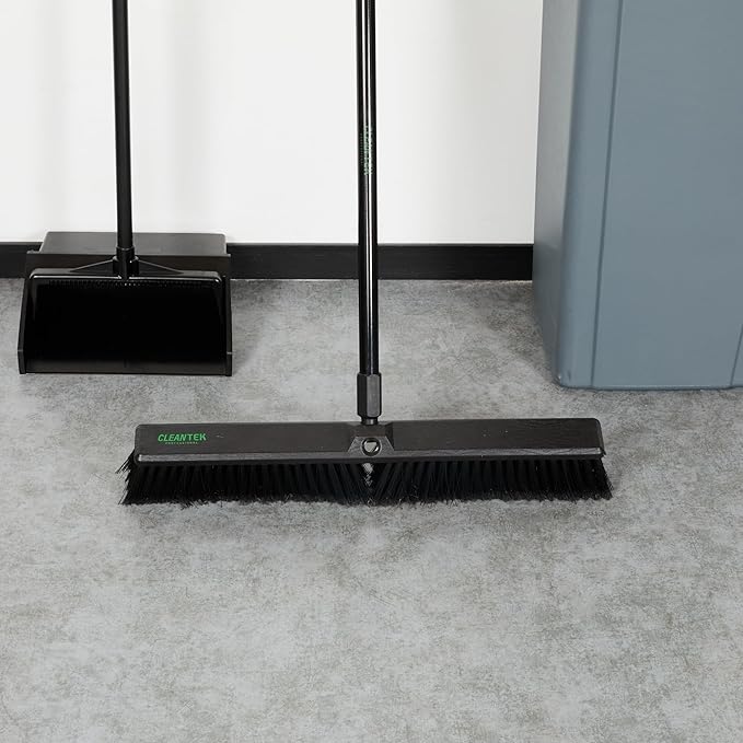 Restaurantware-BROOM HEAD ONLY: Clean Tek Professional 23.62-Inch Push Broom Head 1 Heavy-Duty Cleaning Tool - Handle Sold Separately Fine Flagged Bristles Black Plastic Outdoor Use