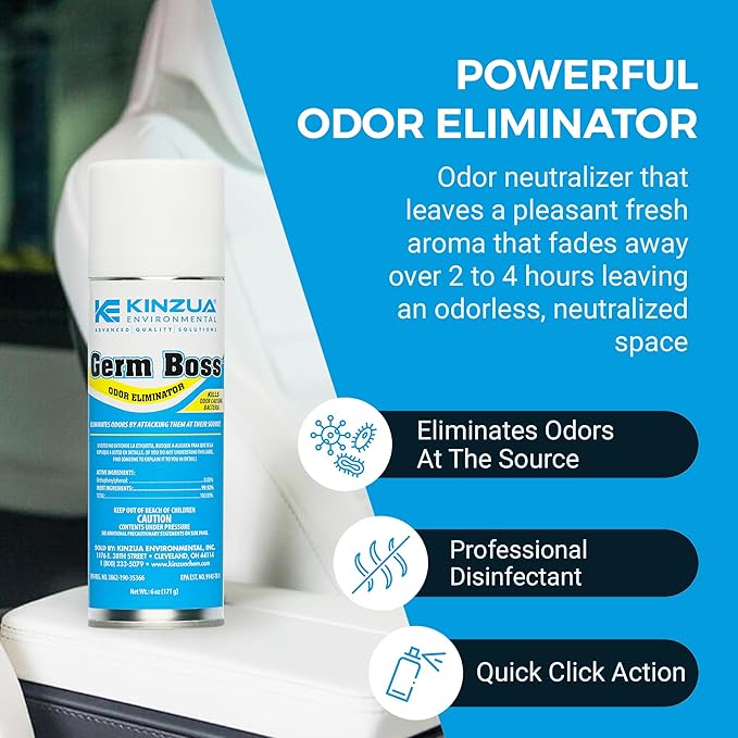 Kinzua Environmental Germ Boss Strong Odor Eliminator Fast-Acting Cleaning &amp Deodorizing Fogger Mold Bomb Fogger for Smell Control with Fresh Scent Covers Up to 1000 cu ft 6 oz Pack of 3