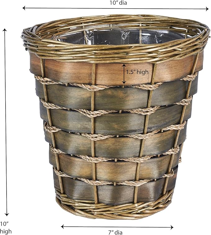 Household Essentials Haven Wicker Waste Basket Small Willow and Poplar Basket with Removable Plastic Liner Handwoven Decorative Compact Great for the Bathroom Bedroom or Office Green