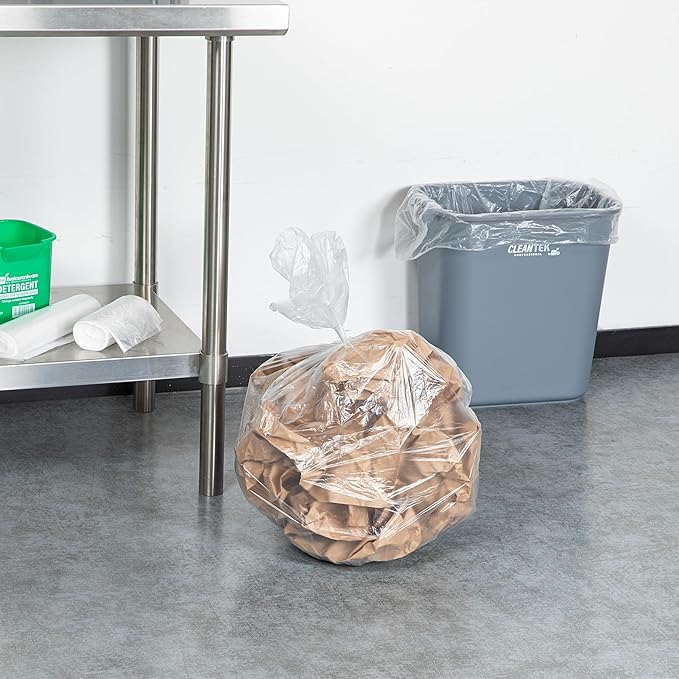 Restaurantware-RW Clean 13 Gallon Trash Bags 1000 Light-Duty Garbage Can Liners- Fits 12-16 Gallon Trash Cans Stretchable Clear Plastic Bin liners with Star Seal Bottom