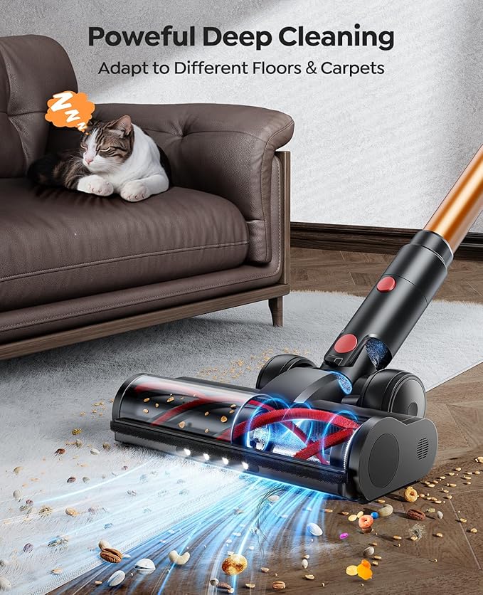 Fieety Cordless Vacuum Cleaner 550W 45KPA 60Mins Powerful Vacuum Cleaners for Home 1.6L Dust Cup LED Display Anti-Tangle Self-Standing Stick Vacuum for Carpet/Hardwood Floor/Pet Hair/Car