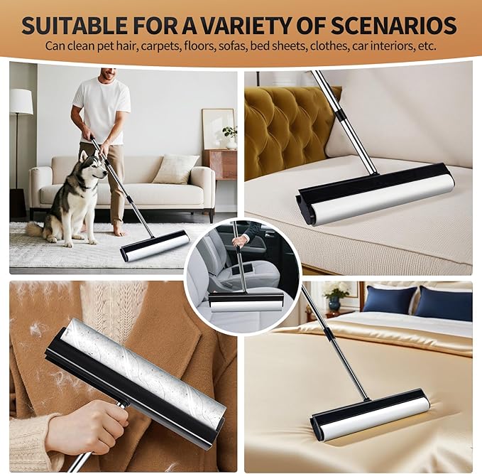 Large Lint Rollers for Carpet 15.74 in Extra Sticky Rollers for Floor with 4 Extendable Handle Long Handle Sticky Mop for Cleaning Carpet Car ClothesDog and Cat Pet Hair Remover with 360 Sheets