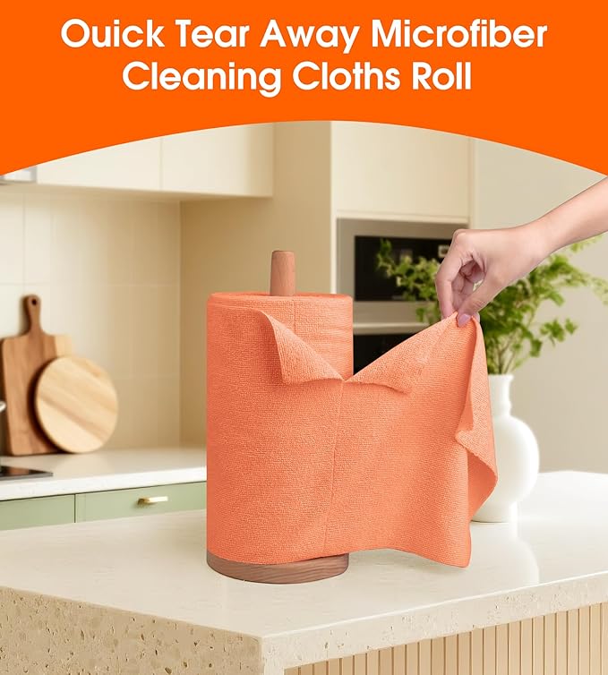 Microfiber Cleaning Cloth Roll–100 Pack Tear Away Microfiber Towels Reusable Washable Scratch-Free Kitchen Towels for Car Home Kitchen Glass Dishes(Honey Orange)