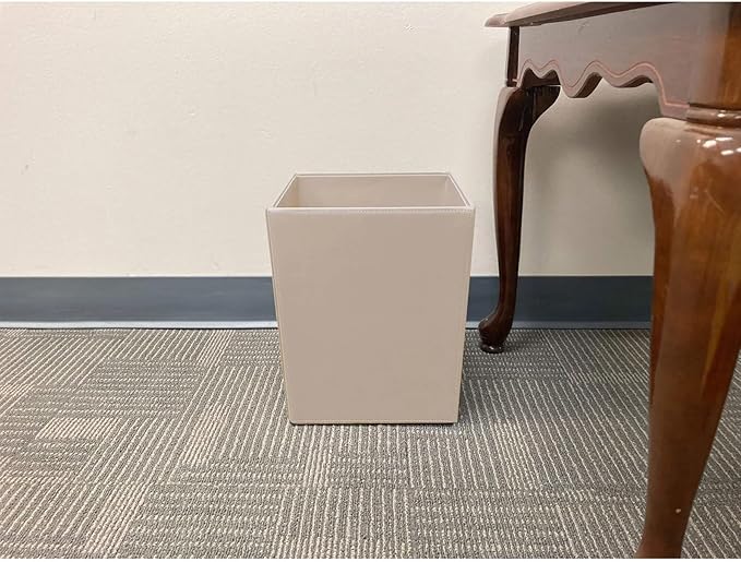 Dacasso Bonded Leather Waste Basket - Luxury Waste Basket (White Latte 14 QT)