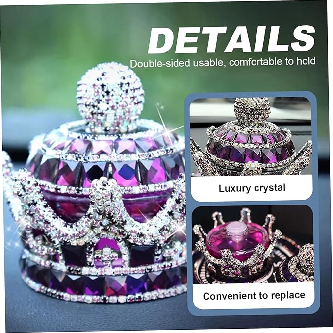 Crown-Shaped Car Air Freshener Diamond Car Ornaments with Anti-Slip Pad Interior Decoration for Home Office(Purple) Perfume Bottle Holder Ornament Air Freshener Cup Holder