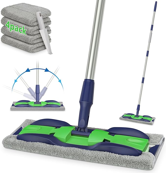 Microfiber Mops for Hardwood Floor Cleaning: MEXERRIS Flat Floor Mop with 4 Washable Pads 59 Adjustable Handle - Dust Dry Mops for Kitchen Bathroom Tile Laminate Wood Vinyl - Home Commercial Mop
