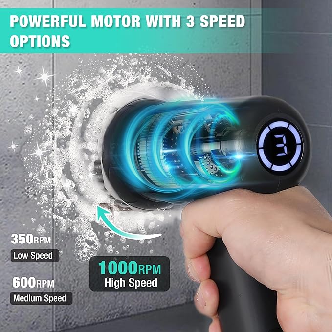 HAUSHOF Electric Spin Scrubber Cordless Dish Scrubber Brush with 8 Replaceable Heads &amp 3 Speeds Power Scrubber Electric Scrubber for Cleaning Kitchen Sink Bathroom Knife Sharpener Included