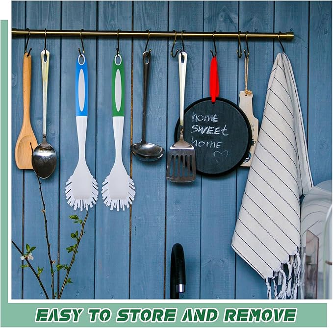 Hsei 20 Pcs Blue and Green Kitchen Scrub Dish Brush Bulk with 11 Inch Anti Slip Handle Cleaning Dish Scrubber with Stiff Bristles Washing Scrub Brushes for Housekeeping for Pots and Pans Kitchen Sink