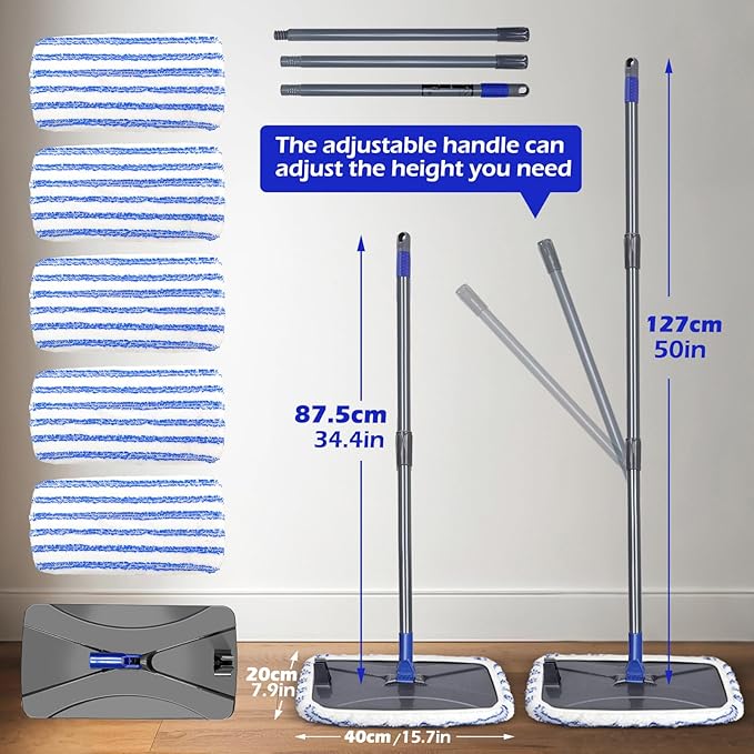 Masthome Microfiber MopLarge Surface Flat Mop with 5 Reusable PadsHardwood Floor Mops for Dry and Wet UseMicrofiber Mops for Floor Cleaning-1 Cleaning Scraper Included