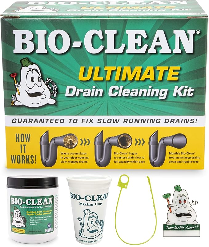 Bio-Clean Ultimate Drain Cleaning Kit Cleans Drains- Septic Tanks - Grease Traps All Natural and 100% Guaranteed No Caustic Chemicals! Removes fats Oil and Grease Completely Cleans Your System.