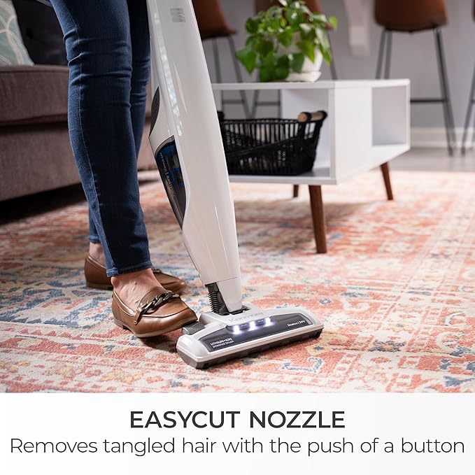 Kenmore DS1030 Cordless Stick Vacuum Lightweight Cleaner 2-Speed Power Suction LED Headlight 2-in-1 Handheld for Hardwood Floor Carpet &amp Pet Hair White
