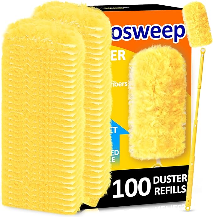 Duster Refills for Swiffer 100 Count with 1 Handle Heavy Duty 4X Microfiber 360° Swivel Disposable Dusting Pads for Multi-Surface Cleaning - Unscented