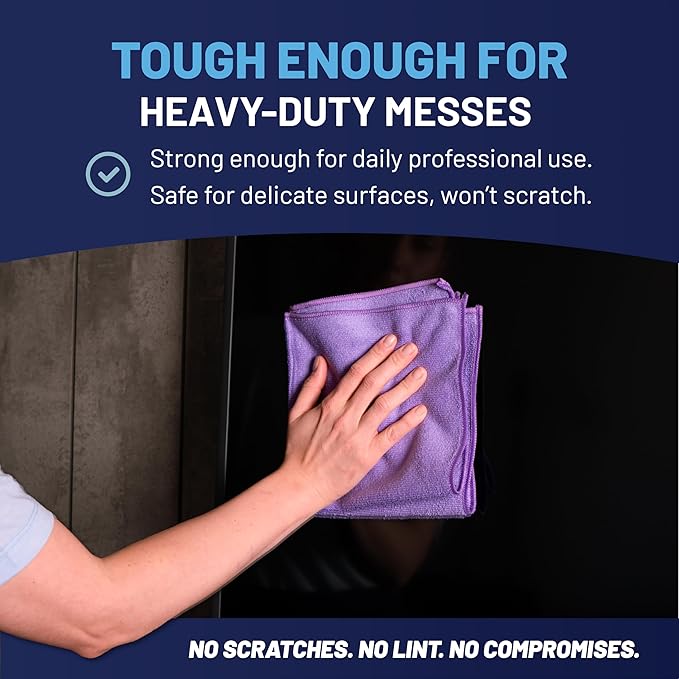 MW Pro Microfiber Cleaning Cloth | Purple | 12 Pack | 16” x 16” | All Purpose Microfiber Towels - Clean Dust Polish Scrub Absorbent