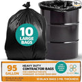 PlasticMill Contractor Bags Heavy Duty - Commercial Industrial Garbage Bags - Black Construction Trash Bags - Outdoor Garden Trash Bags 95-Gallon 3 Mil 61x68 (10-Count)