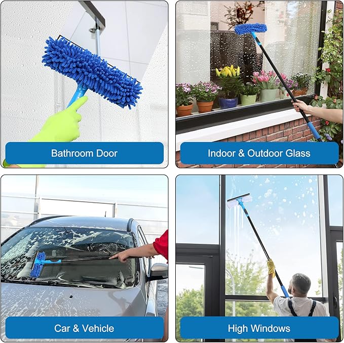 VITEVER Professional 69'' Window Squeegee Cleaner Tool with Extension Pole 2-in-1 Squeegee for Window Cleaning Kit with Scrubber and Rotating Head 1 Blade 2 Scrubber