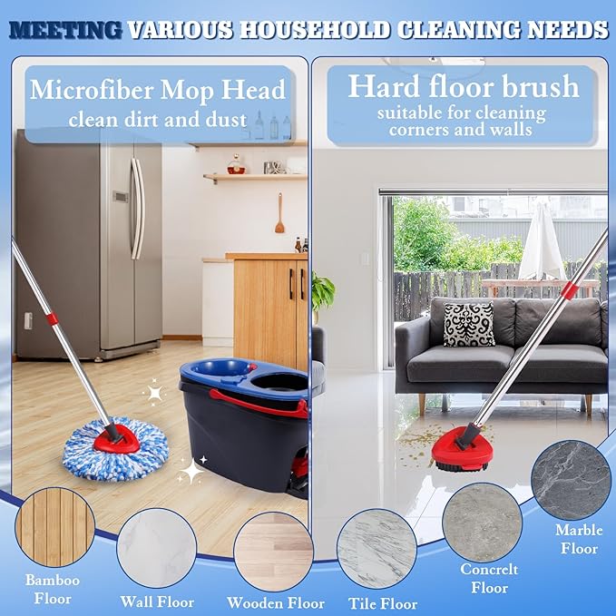 4 Packs Spin Mop Replacement Heads Compatible with Oceda RinseClean 2-Tank System 30-58 Mop HandleMop Scrub Brush and Base Combo SetMopping Refills Easy to Replace and Cleaning