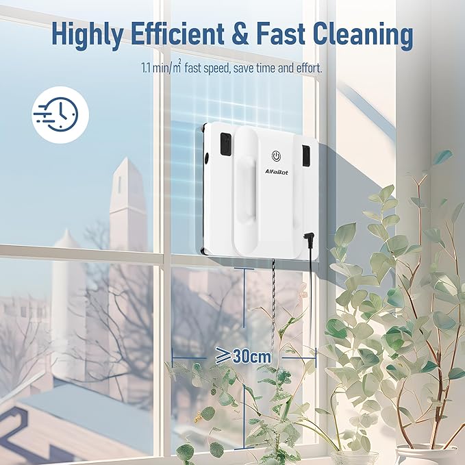 AlfaBot Window Cleaning Robot Dual Water SprayIntelligent Path Planning6000Pa Suction Power Wet/Dry Cleaning Edge Detection Technology for High-Rise Window Glass Door Mirror Marble Wall