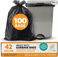 PlasticMill Heavy Duty Black Tall Trash Can Liners - 42-Gallon Large Kitchen Trash Bags 1.5 Mil 33x48 (100-Count)