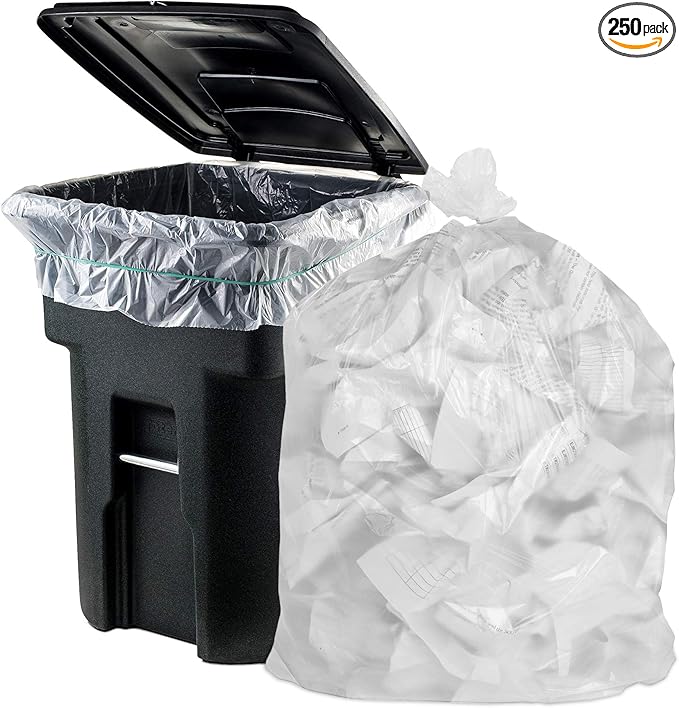 APQ Outdoor Trash Bags Large 30 x 36 Pack of 250 Clear Trash Can Liners Thin 1.1 Mil Polyethylene Big Garbage Bags Unscented Leakproof Waste Basket Bags 20-30 Gallons Kitchen Waste Basket Liner