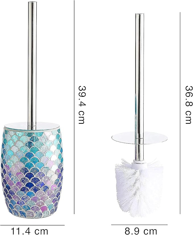 WHOLE HOUSEWARES | Modern Toilet Brush Set | Toilet Bowl Brush and Holder | Bathroom Accessory Set | Toilet Brushes for Bathroom | Freestanding Mosaic Toilet Bowl Cleaner (Mermaid)