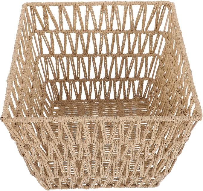 OUNONA Handwoven Trash Can Openwork Design Natural Woven Wastebasket for Home Office and Bathroom Storage