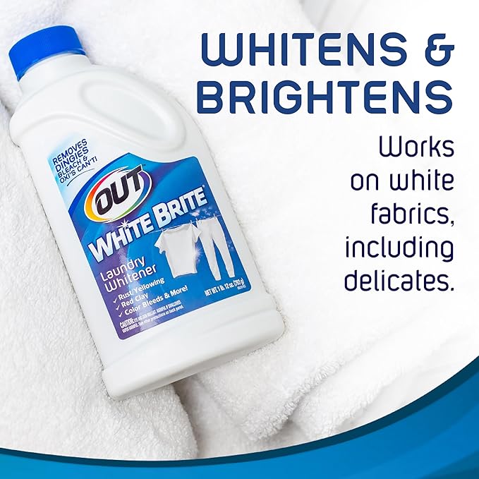 OUT White Brite Laundry Whitener Bleach Alternative Stain Remover Detergent Booster Powder for Clothes 4 Pound 12 Ounce Bottle
