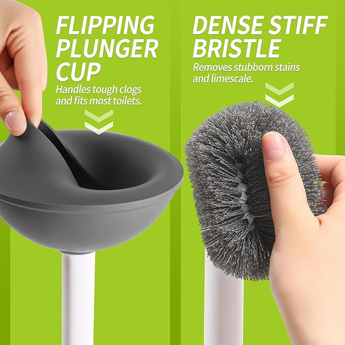 Toilet Brush and Plunger Set Hidden S-Shaped Toilet Brush Plunger Combo 2 Pack Perfect for Homes Apartments &amp Bathrooms