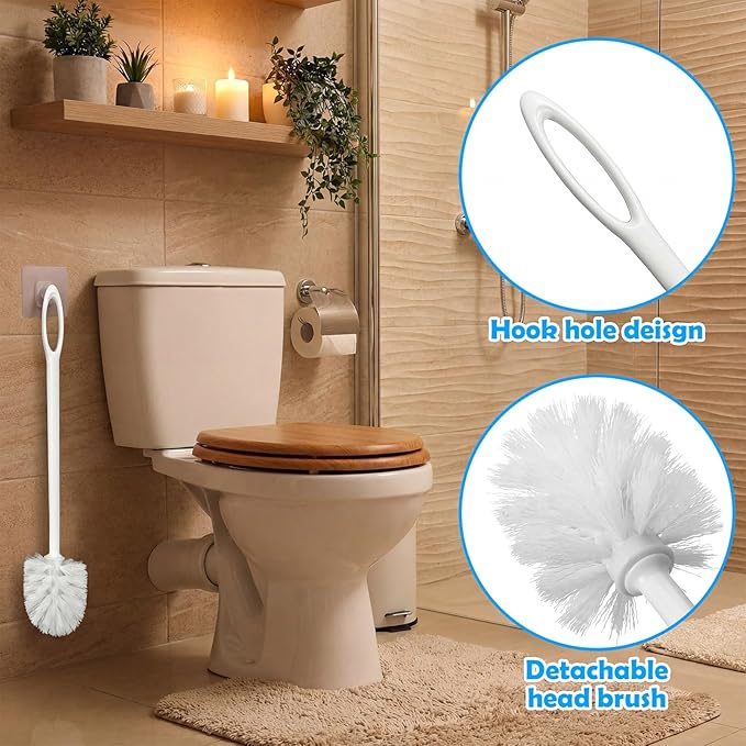 12 Pcs 17.3 Inch White Toilet Brush Bulk with Hook Hole Long Handle Toilet Bowl Cleaner Scrubber for Bathroom Household Cleaning Supplies Christmas Home Gifts