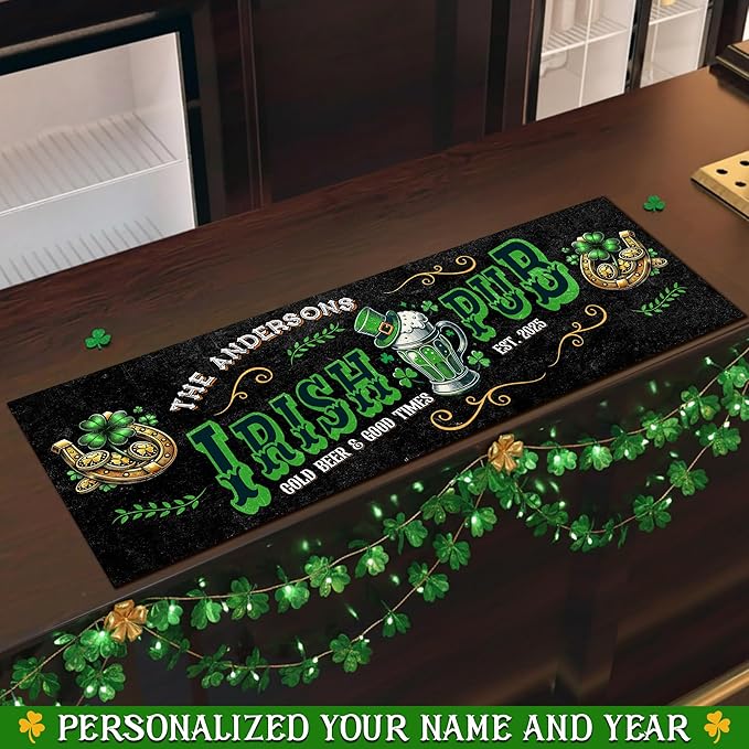 THUYPT Personalized Irish Drying Mat for St Patrick's Day Decor Irish Bar Pub Accessories Spill Mat Countertop Bar Shamrock Dish Drying Mat for Bar Counter Absorbent Coffee Maker (07)