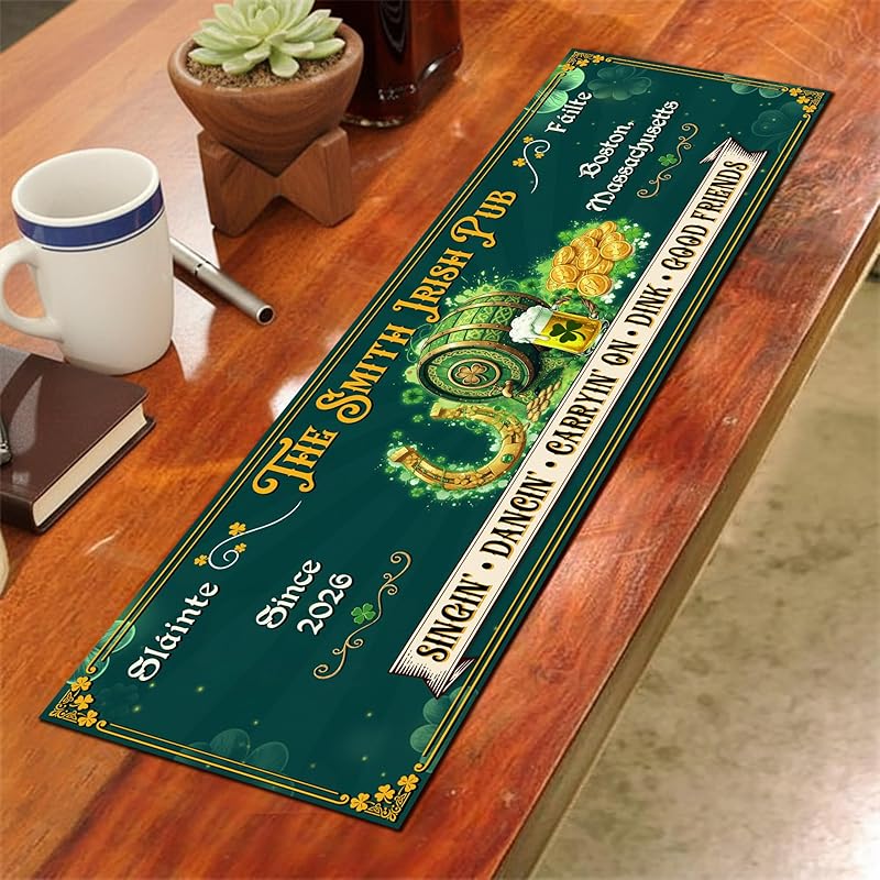 Personalized Irish Bar Mat St Patrick's Day Decor Bar Basement Lucky Shamrock Spill Barmat Dish Drying Mat Irish Decor (02)
