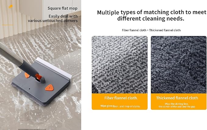 Wall Cleaner Mop with Long 81 HandleBaseboard Cleaner Tool with Handle180° Folding Ceiling Tool Duster with Squeegee360 Rotatable Wall Mop (Square + Triangle Set)