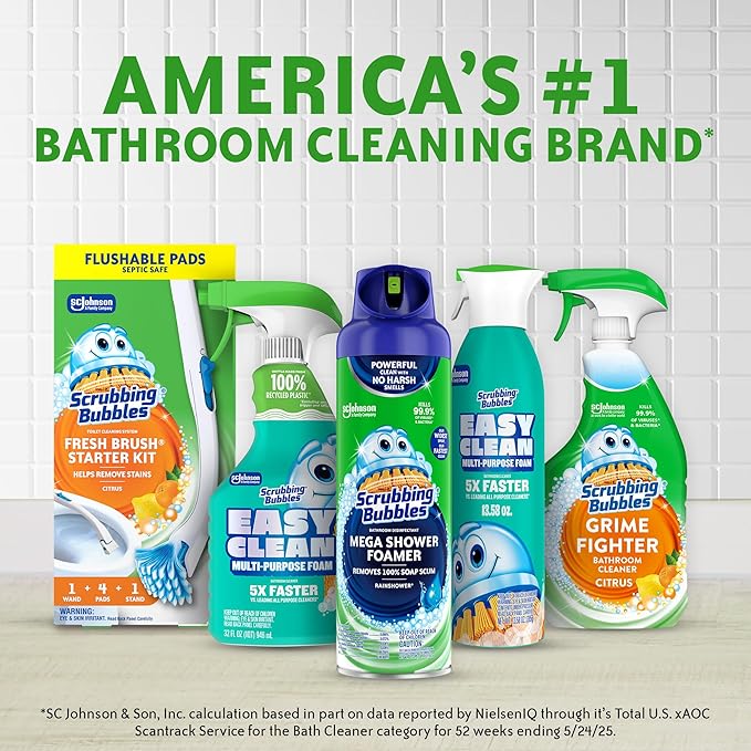 Scrubbing Bubbles Fresh Gel Toilet Bowl Cleaning Stamps Automatic &amp Continuous Bathroom Toilet Cleaner Helps Prevent Limescale &amp Rings Rainshower Scent 1 Dispenser with 6 Stamps (6 Count)