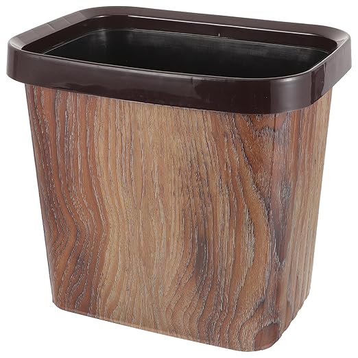 Wood Grain Trash Can 10L Plastic Wastebasket with Removable Press Ring for Kitchen Bathroom Office Home Use