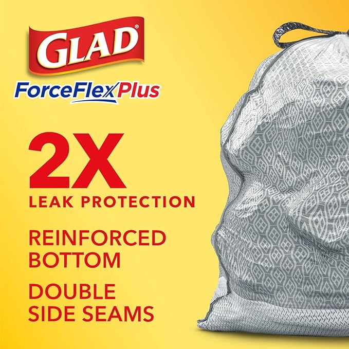 Glad Trash Bags ForceFlexPlus Tall Garbage Drawstring Garbage Bags - 13 Gallon Grey Trash Bag Lavender with Febreze Freshness 34 Count (Package May Vary)