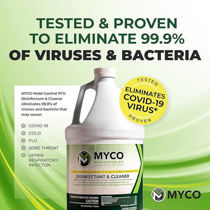 Myco Mold Control RTU – Ready-to-Use EPA-Registered Hospital Grade Disinfectant &amp Cleaner Quat Formula for Mold Remediation &amp Bacteria Control Commercial &amp Residential Use 4 Gallon