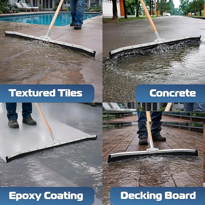 DSV Standard Curved Floor Squeegee 36’’ Rubber Blade Garage Squeegee Taper Pole Connection - Handle Sold Separately for Tiles Concrete and Asphalt