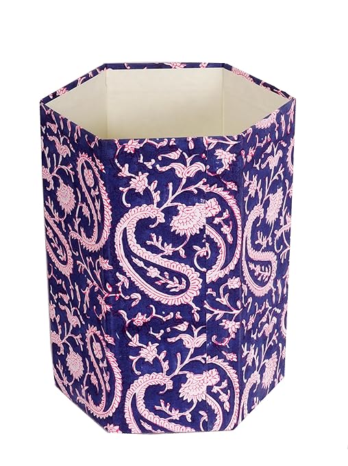 Handmade Cotton Paper Waste Basket Stylish Trash Can for Home or Office (1 Blue Pink MUKAT)