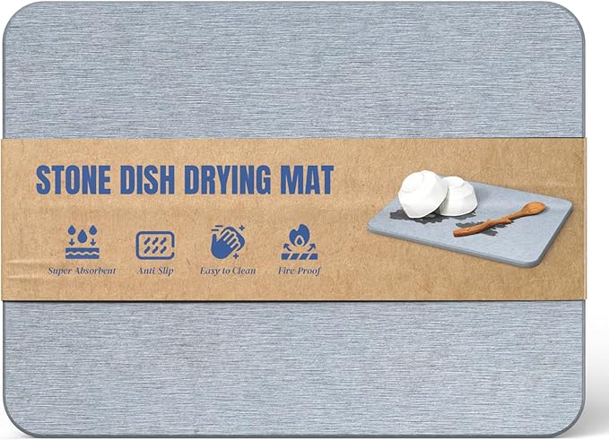 Quick Dry Stone Drying Mat for Kitchen Counter Water-Absorbent Diatomaceous Dish Drying Mats Multi-Purpose Stone Drying Tray for Cups Dishes Bottles