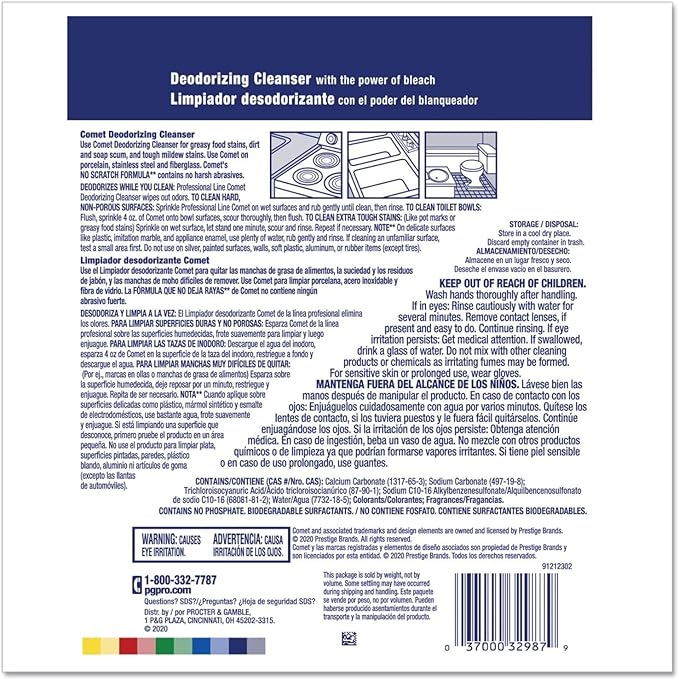 Comet Deodorizing Cleanser Bleach Powder Removes Tough Stains 21 Oz Canisters (Pack of 2) bundled with Microfiber Cloth