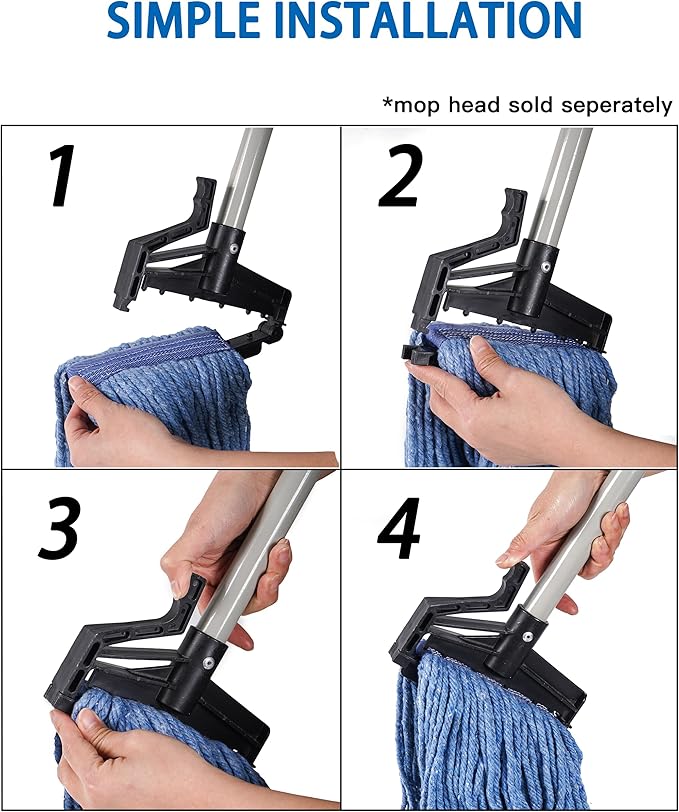 Matthew Easy Trigger Release Mop Handle 60 inch Metal Mop StickCommercial Mop Head Replacement Holder for Floor CleaningClip On Mop Handle Quick Change for Wet Mop Handle - 12Pack Gray