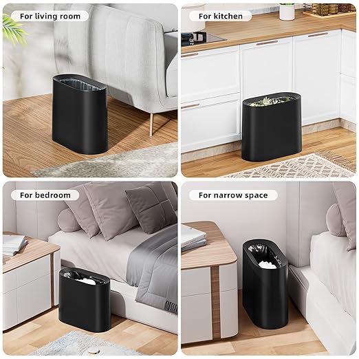 SUBEKYU 2.3 Gal Trash Can for BathroomSmall Office Garbage Can for KitchenSlim Rectangular Waste BinPlasticBlack